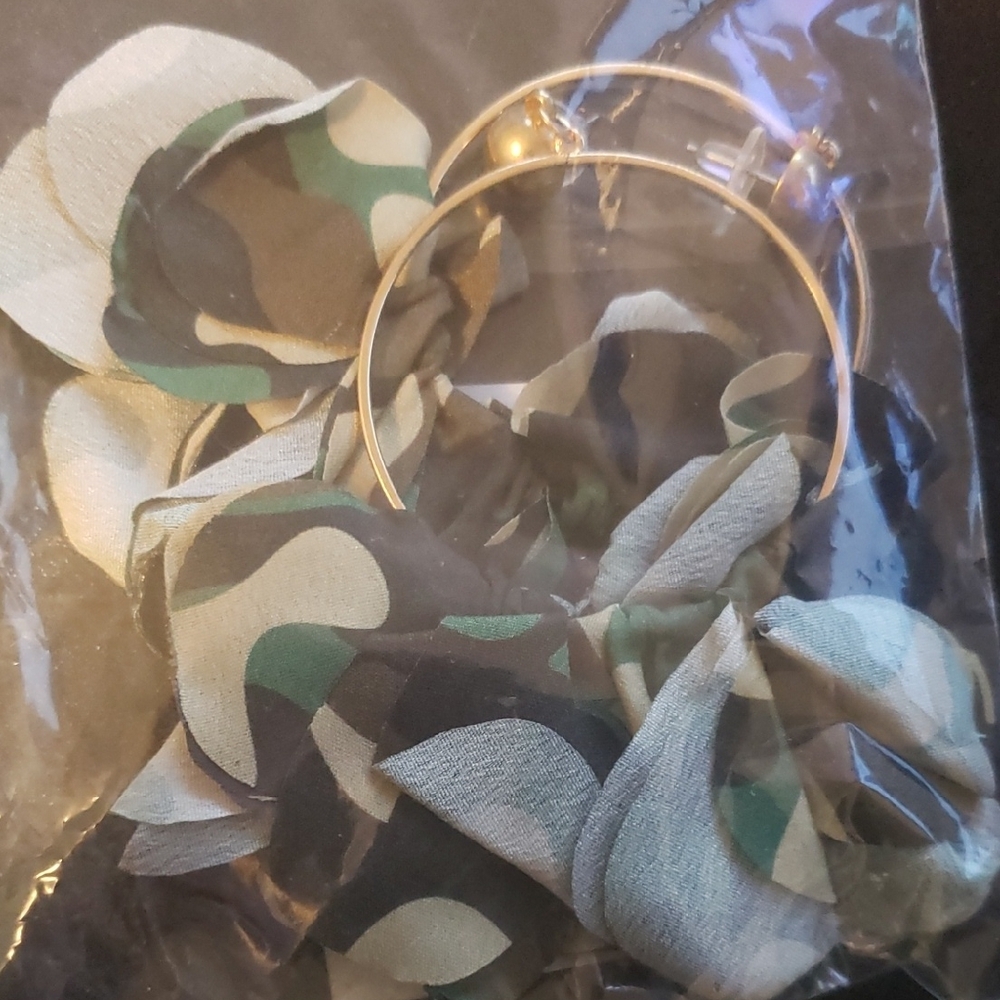 Camouflage Hoop Earrings with Fabric Accents